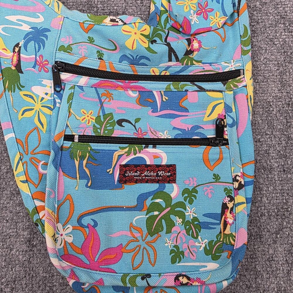 Island Aloha Wear Sling Bag Womens Medium Blue Hawaiian Crossbody Made USA - Picture 5 of 16
